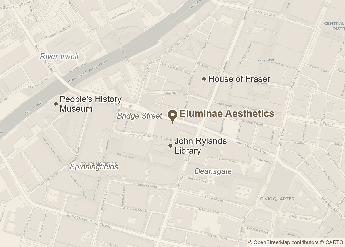 Map showing Eluminae Aesthetics at 64 Bridge Street, Manchester M3 3BN